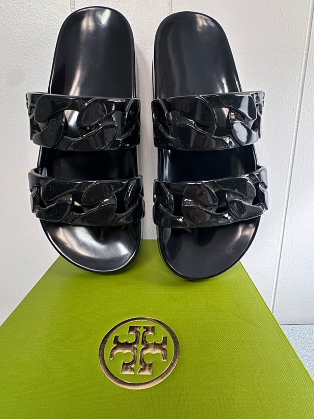 Tory Burch Adrien Jelly Lightweight Slide Sandals. Black. Like New in Box Size 8